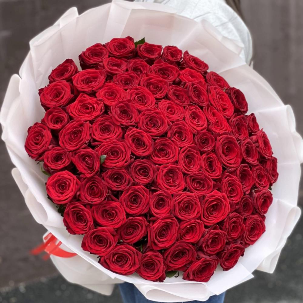Акция! 75 красных роз Premium 50 см.