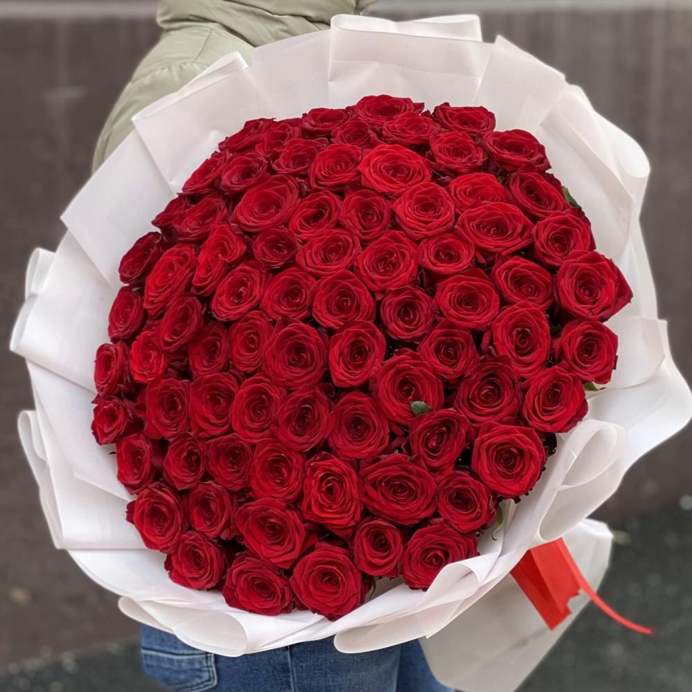 Акция! 75 красных роз Premium 50 см.