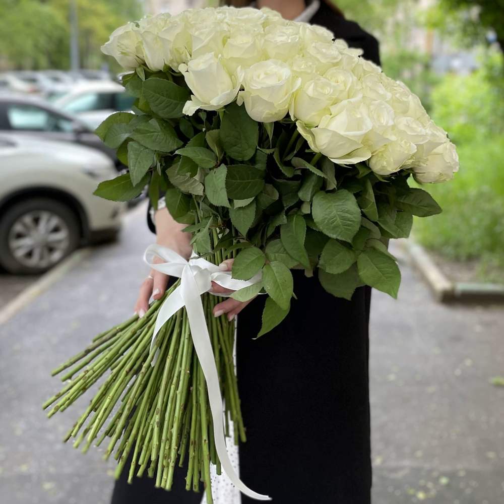 Акция! Хит! 101 белая роза Premium 50 см.