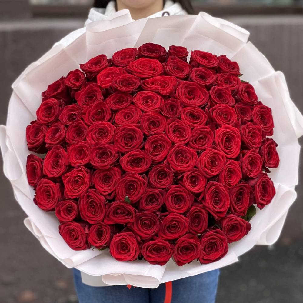 Акция! 75 красных роз Premium 50 см.