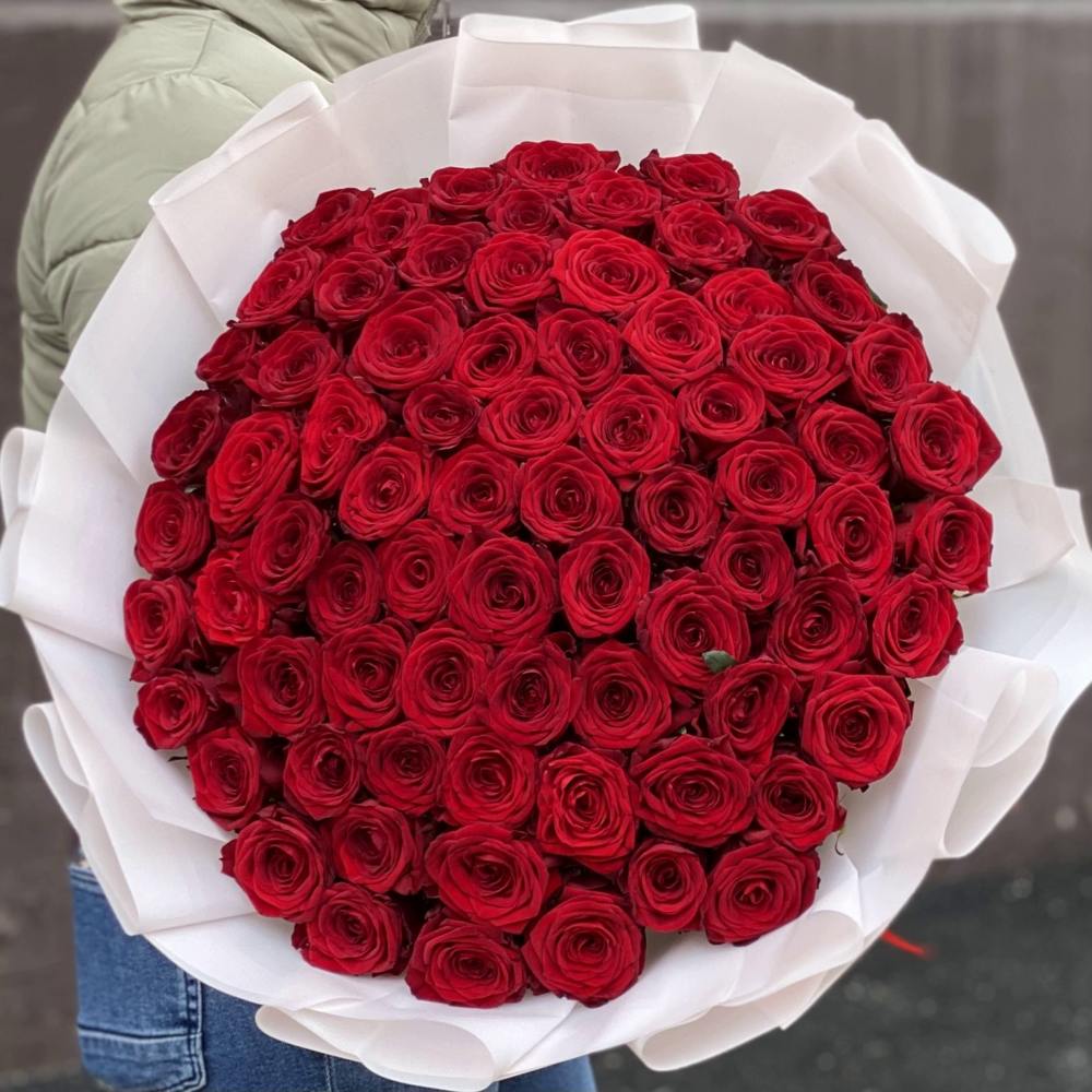 Акция! 75 красных роз Premium 50 см.
