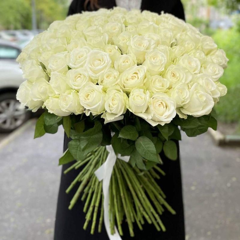 Акция! Хит! 101 белая роза Premium 50 см.